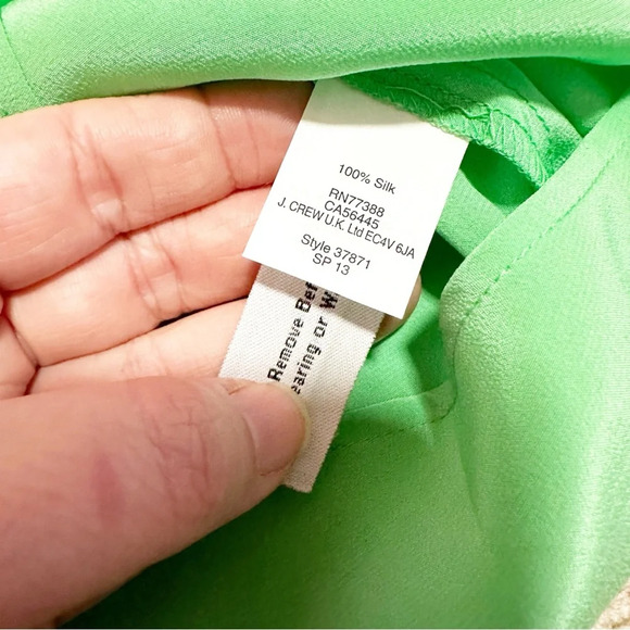 NWT J Crew 100% Silk Green Long Sleeve Button Down Blouse Size 10 - Picture 11 of 14